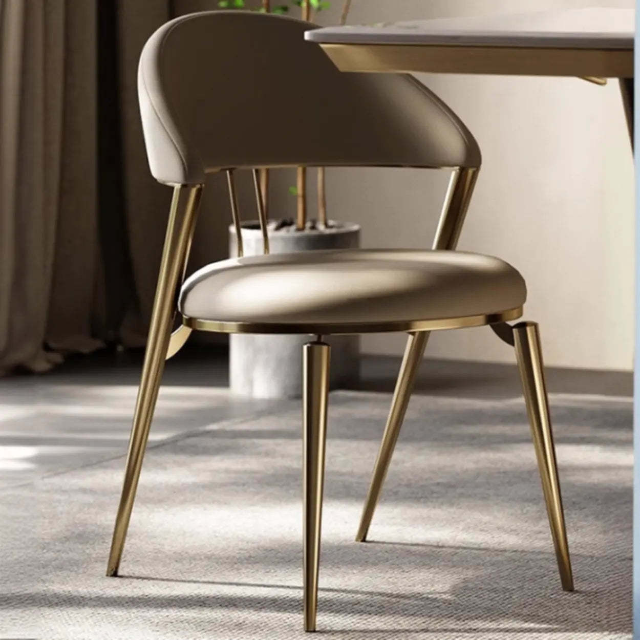 Modern Ergonomic Faux Leather Dining Chair — Gold