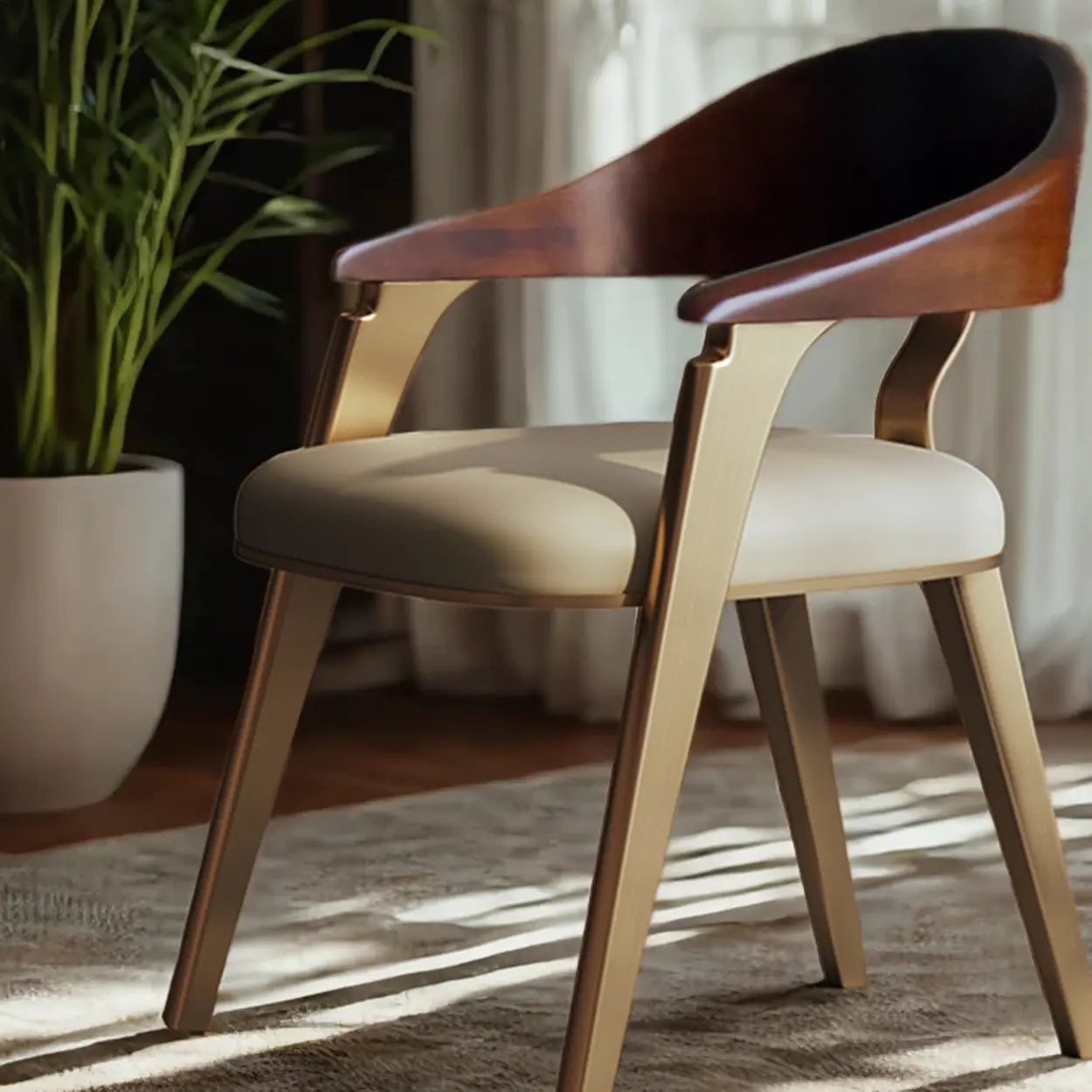 Modern Ergonomic Leather Curved-Back Dining Arm Chair