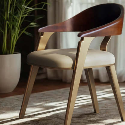 Modern Ergonomic Leather Curved-Back Dining Arm Chair — Microfiber Leather / Black