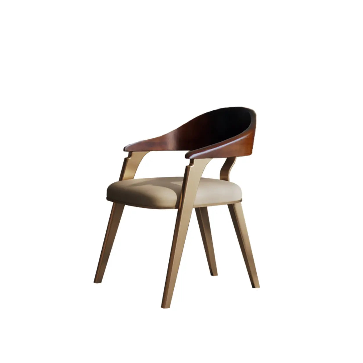 Modern Ergonomic Leather Curved-Back Dining Arm Chair — Microfiber Leather / Antique Brass
