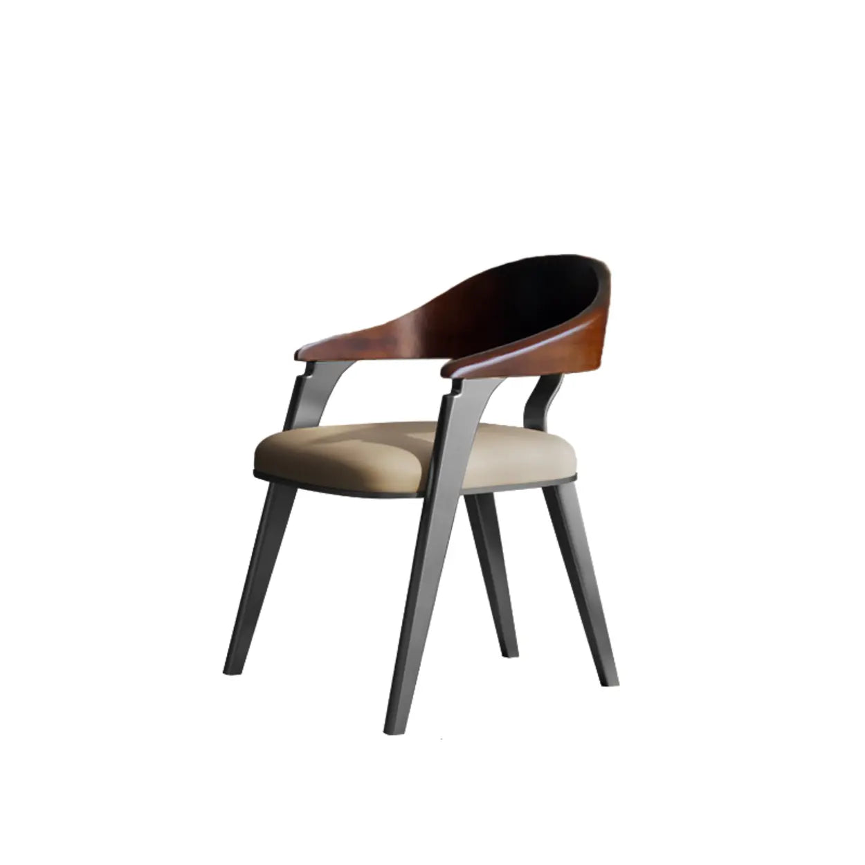 Modern Ergonomic Leather Curved-Back Dining Arm Chair — Top Grain Leather / Antique Brass