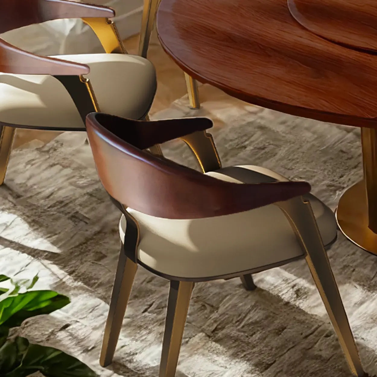 Modern Ergonomic Leather Curved-Back Dining Arm Chair