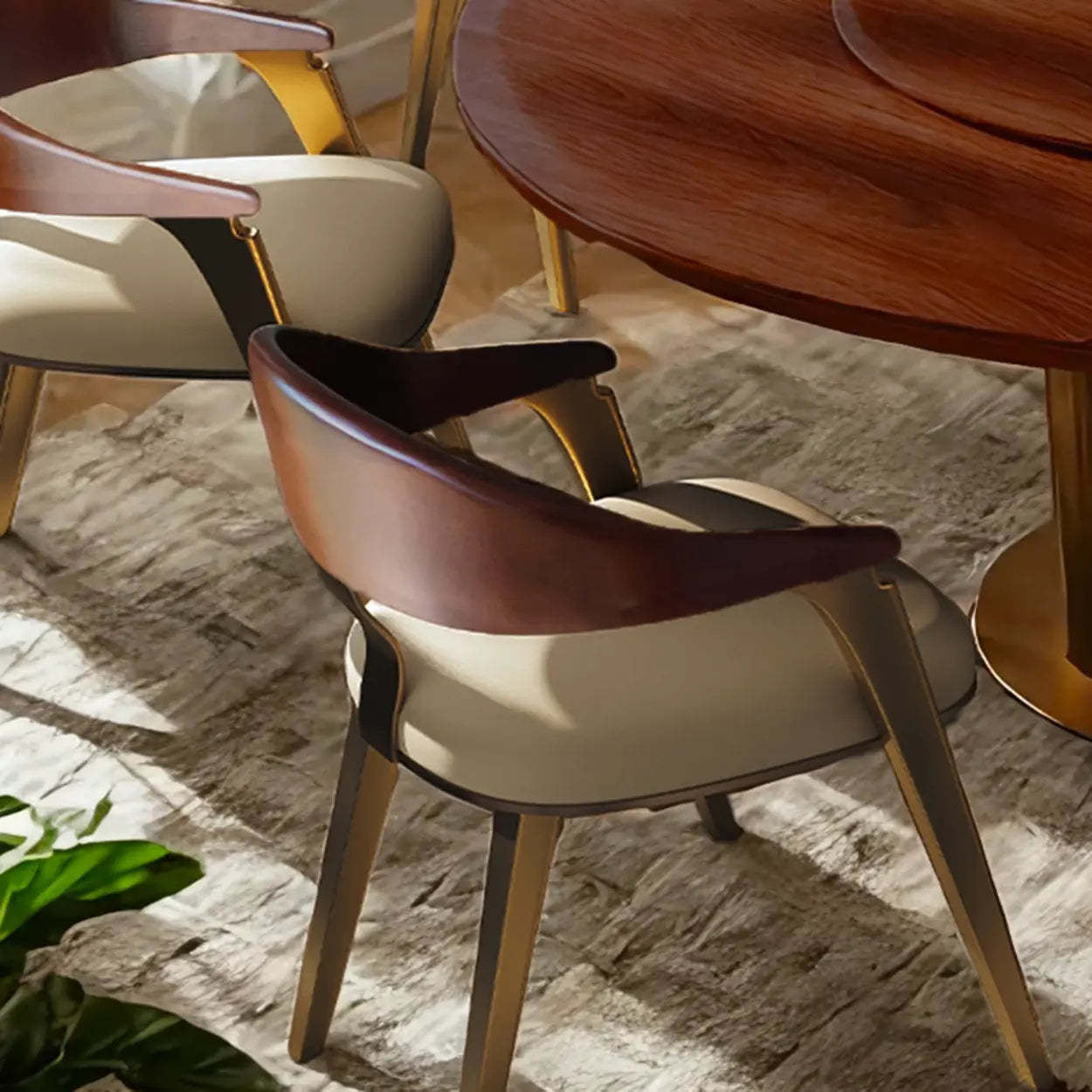 Modern Ergonomic Leather Curved-Back Dining Arm Chair