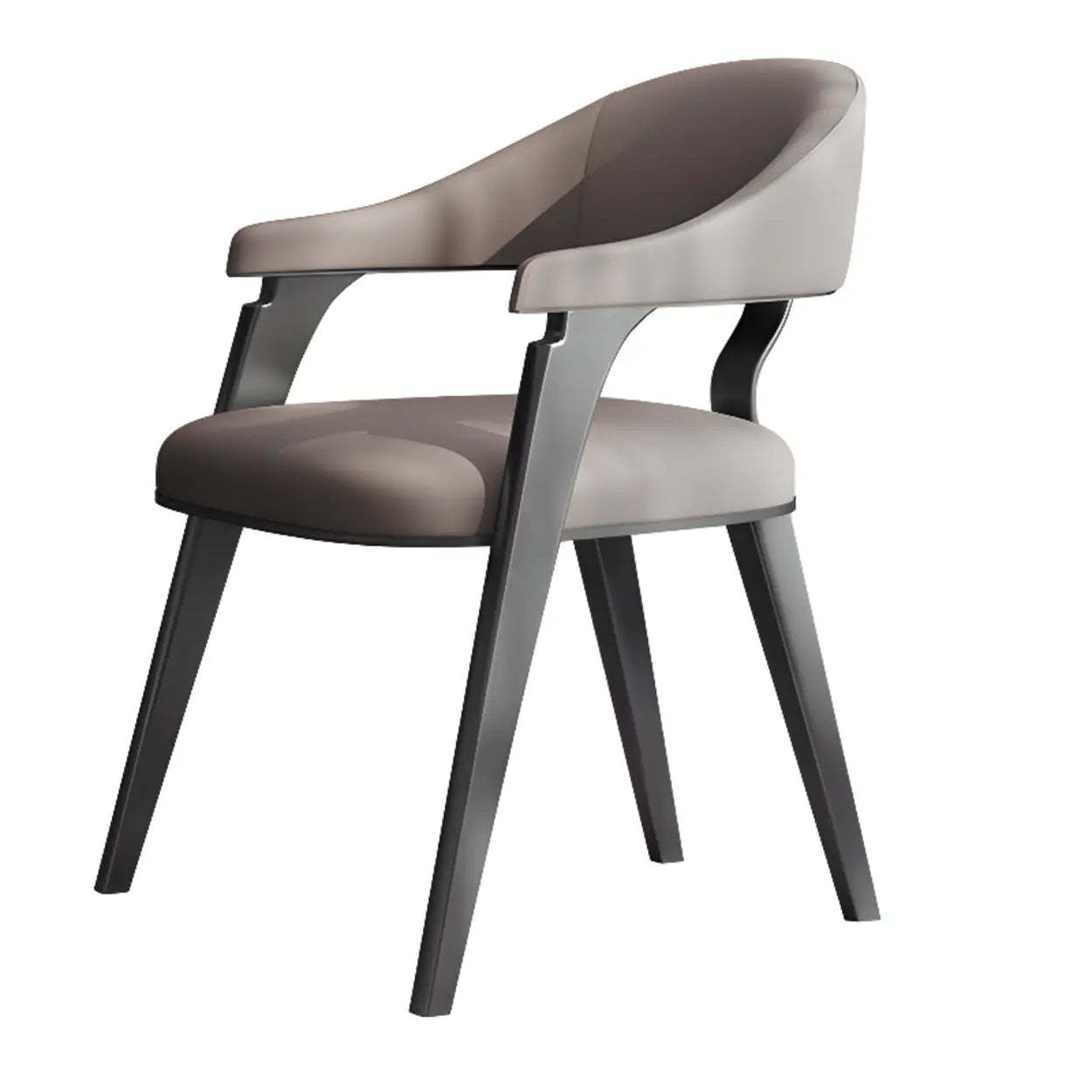 Modern Ergonomic Leather Padded Dining Arm Chair — Champagne Gold / Full Grain Cow Leather