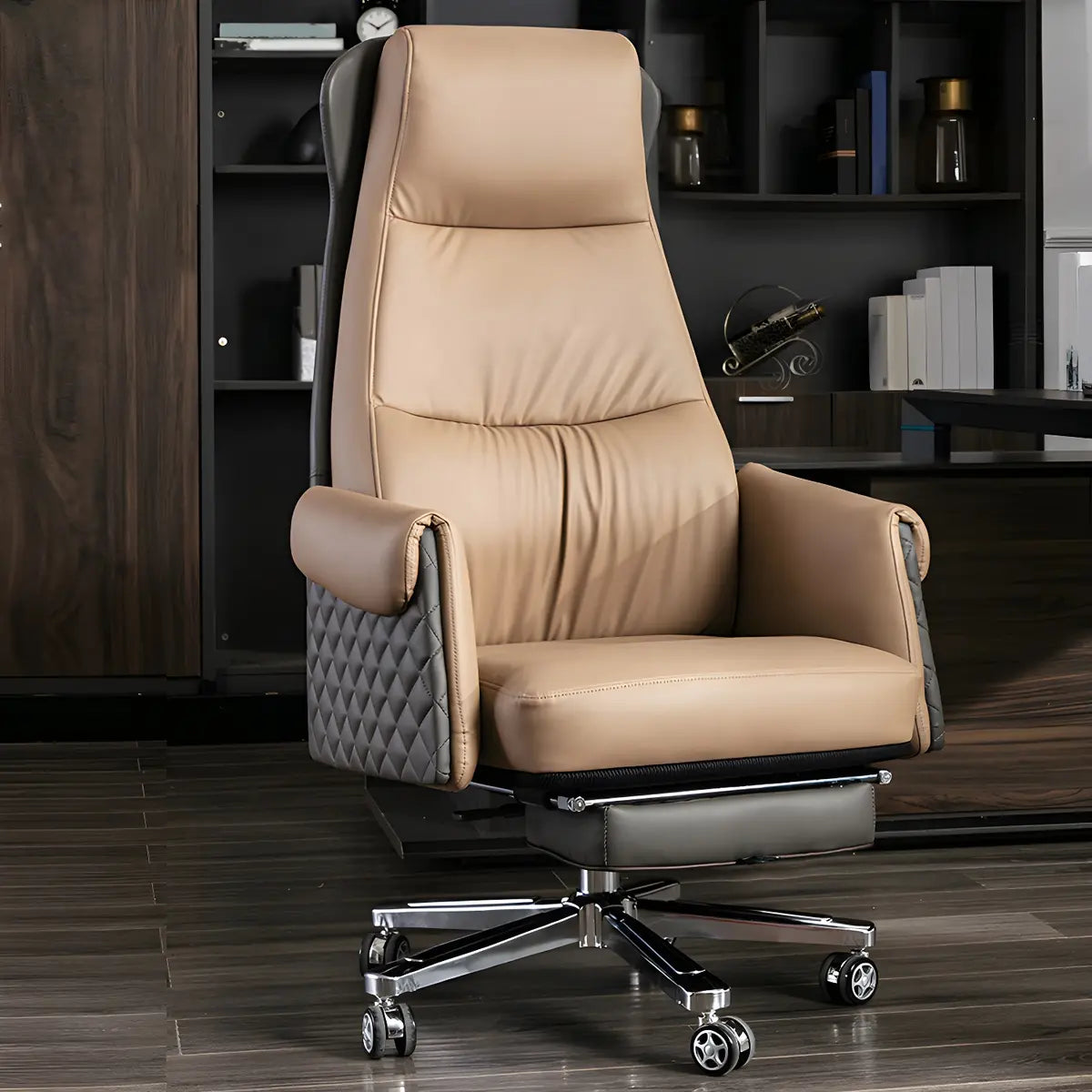 Modern Ergonomic Leather Office Chair with Wheels — 1 Piece / Black / Faux Leather