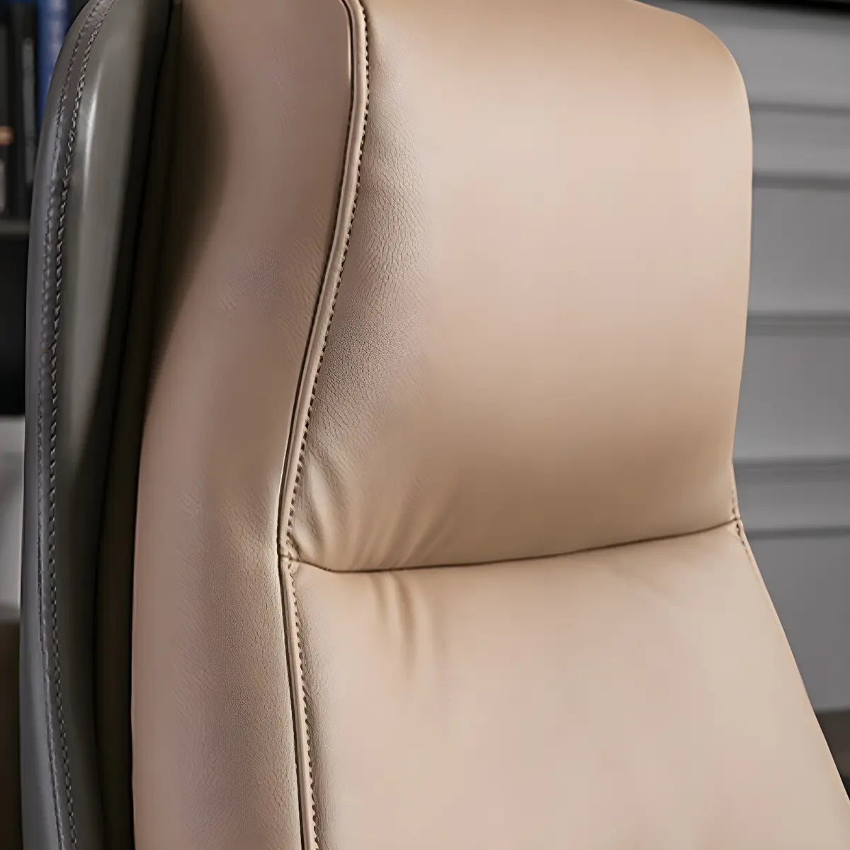 Modern Ergonomic Leather Office Chair with Wheels — 2 Piece Set / Grey / Genuine Leather