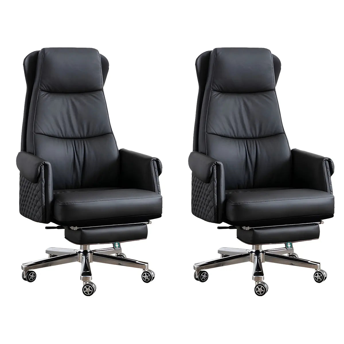 Modern Ergonomic Leather Office Chair with Wheels — 2 Piece Set / Khaki / Genuine Leather
