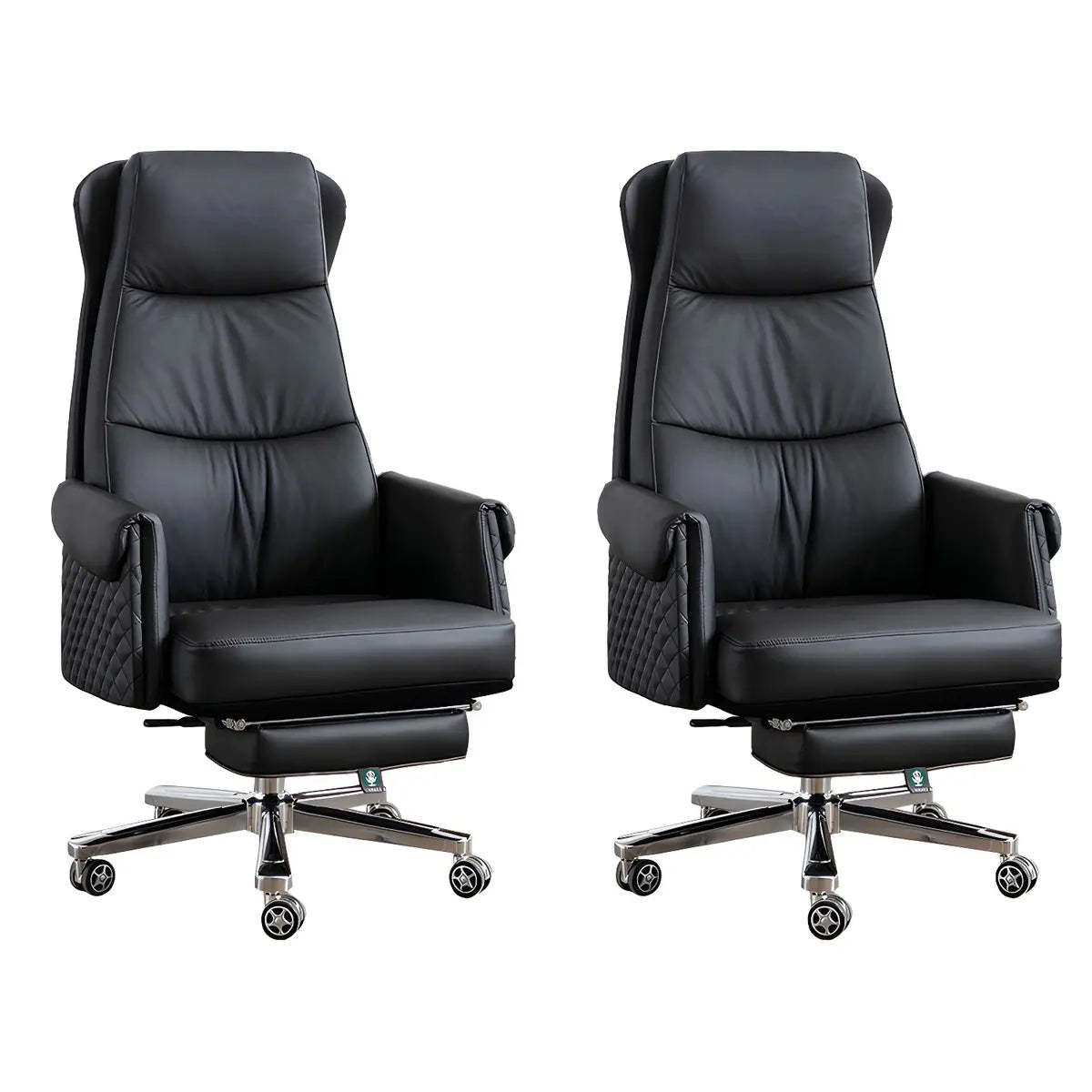 Modern Ergonomic Leather Office Chair with Wheels — 2 Piece Set / Khaki / Genuine Leather