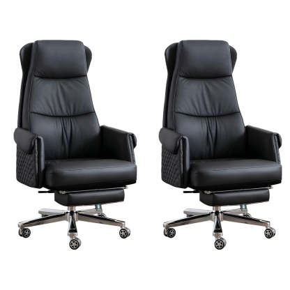 Modern Ergonomic Leather Office Chair with Wheels — 2 Piece Set / Khaki / Genuine Leather