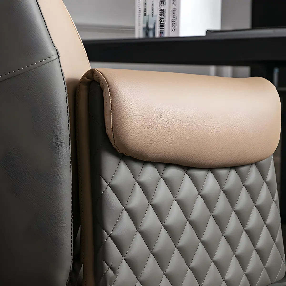 Modern Ergonomic Leather Office Chair with Wheels — 4 Piece Set / Black / Genuine Leather