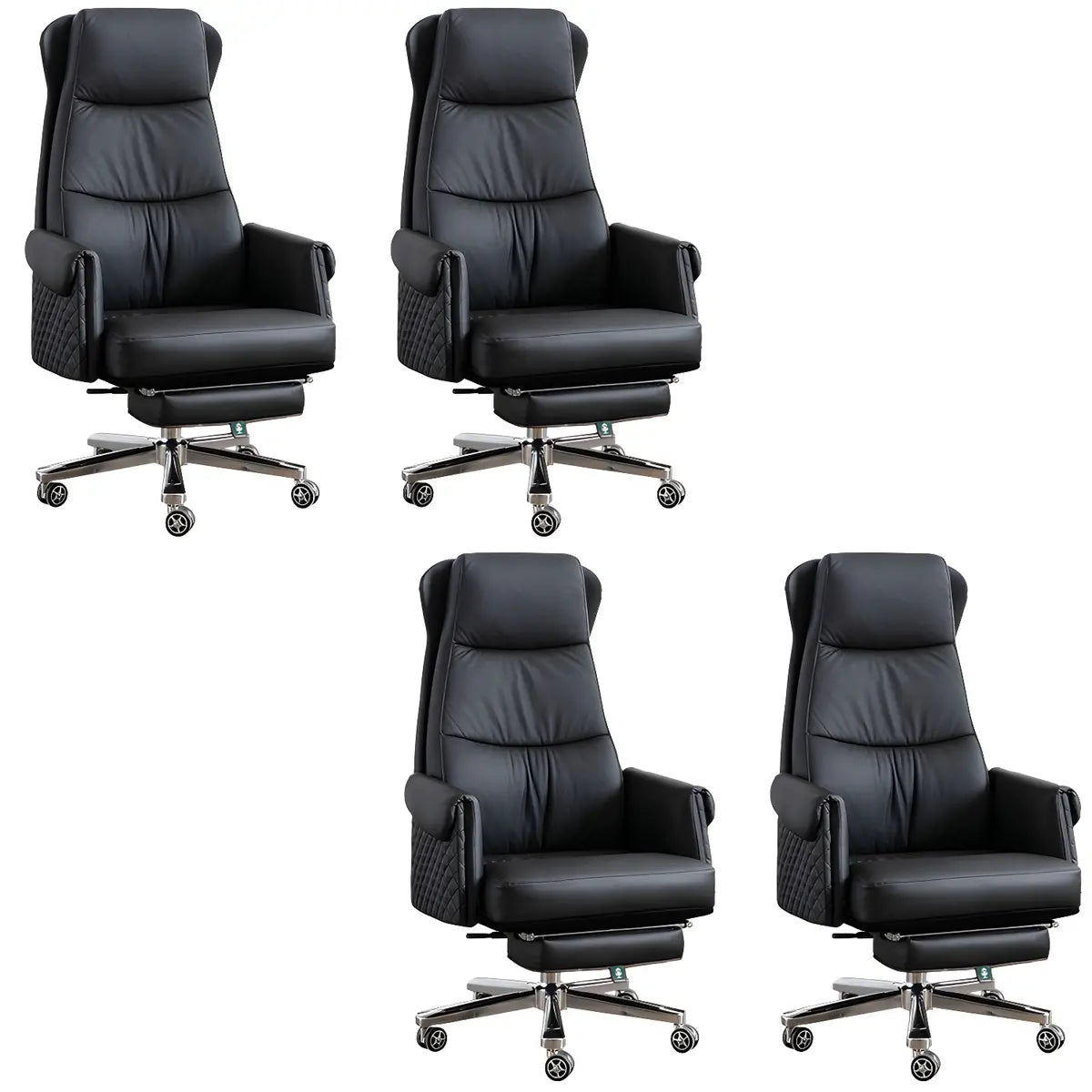 Modern Ergonomic Leather Office Chair with Wheels — 4 Piece Set / Grey / Faux Leather