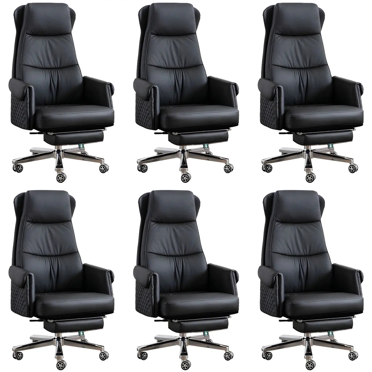 Modern Ergonomic Leather Office Chair with Wheels — 4 Piece Set / Grey / Genuine Leather