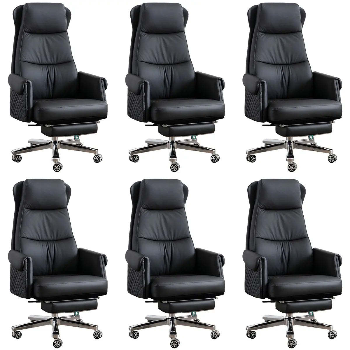 Modern Ergonomic Leather Office Chair with Wheels — 4 Piece Set / Grey / Genuine Leather