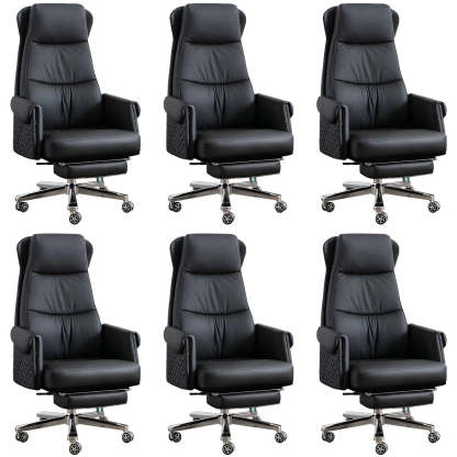 Modern Ergonomic Leather Office Chair with Wheels — 4 Piece Set / Grey / Genuine Leather