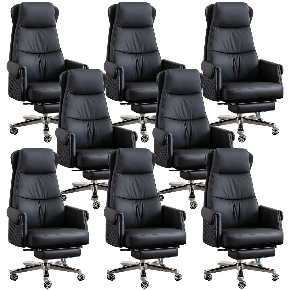 Modern Ergonomic Leather Office Chair with Wheels — 4 Piece Set / Khaki / Genuine Leather