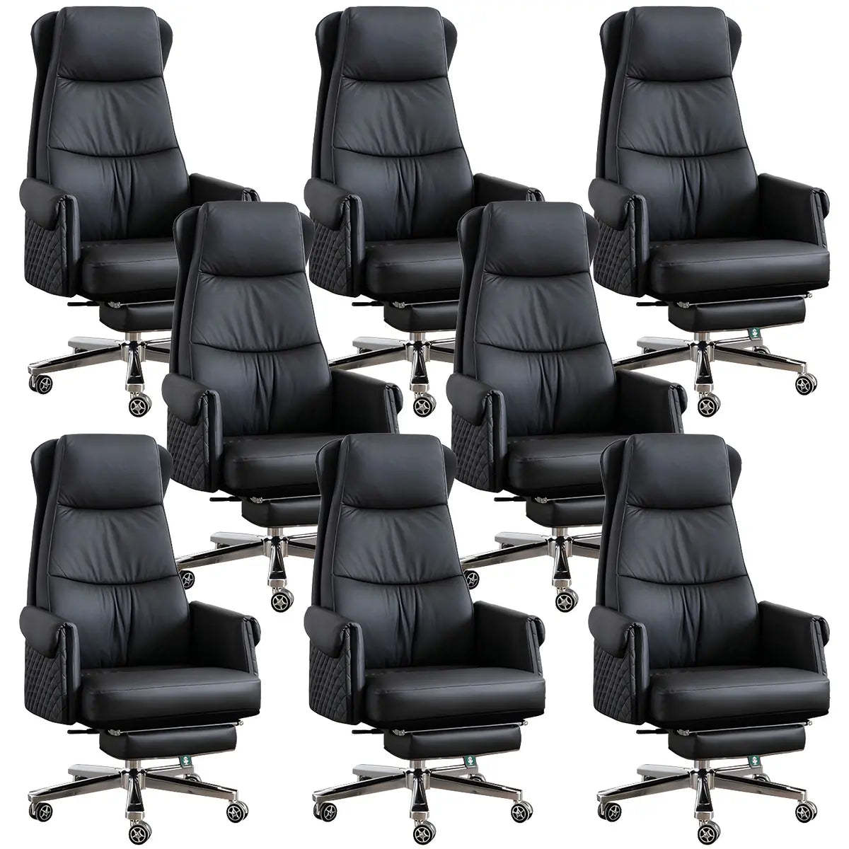Modern Ergonomic Leather Office Chair with Wheels — 4 Piece Set / Khaki / Genuine Leather