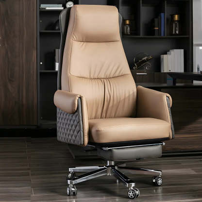 Modern Ergonomic Leather Office Chair with Wheels — 1 Piece / Black / Faux Leather