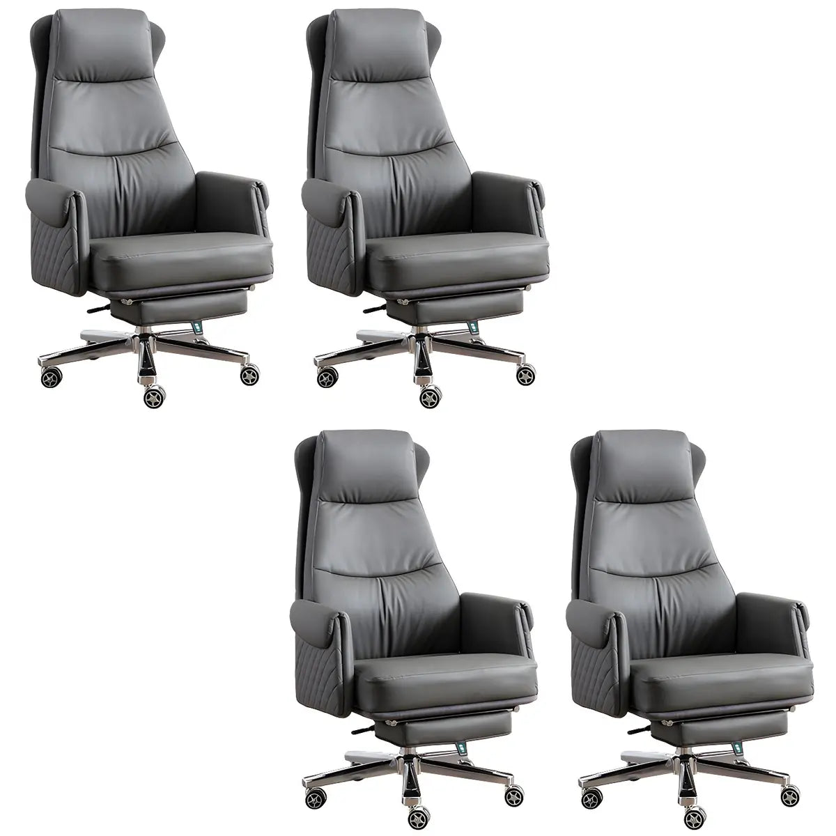 Modern Ergonomic Leather Office Chair with Wheels — 6 Piece Set / Grey / Genuine Leather