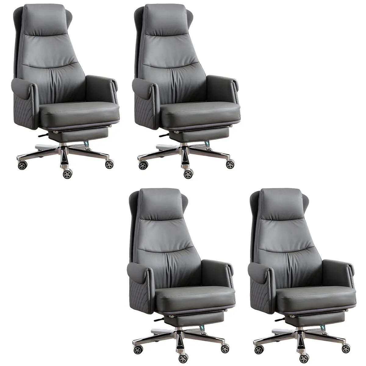 Modern Ergonomic Leather Office Chair with Wheels — 6 Piece Set / Grey / Genuine Leather