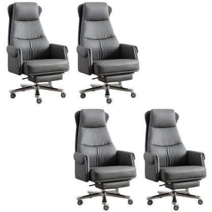 Modern Ergonomic Leather Office Chair with Wheels — 6 Piece Set / Grey / Genuine Leather