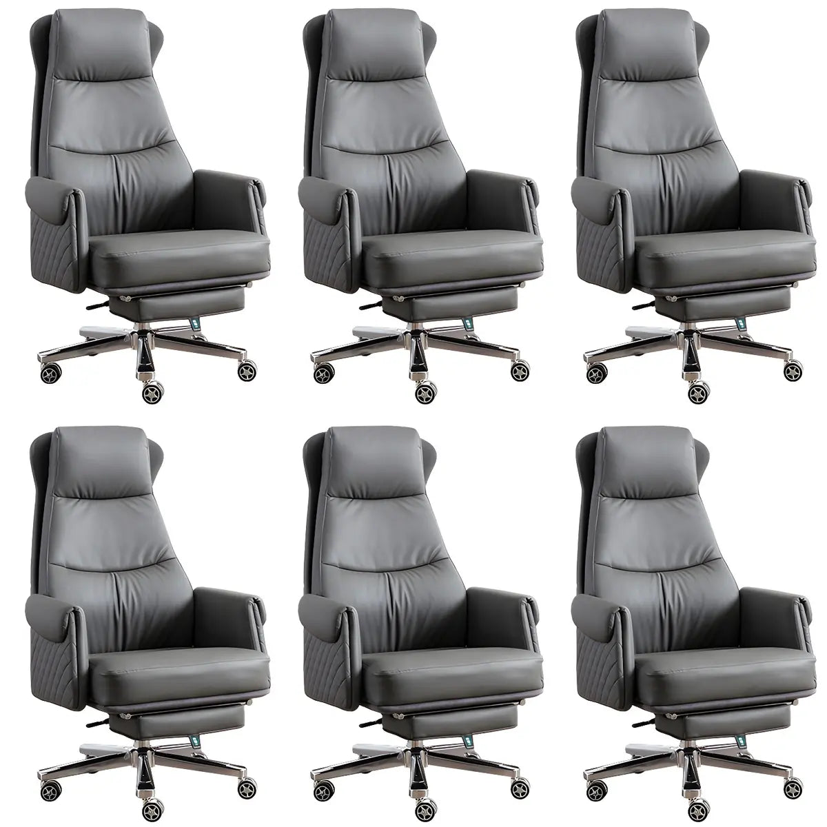 Modern Ergonomic Leather Office Chair with Wheels — 6 Piece Set / Khaki / Faux Leather