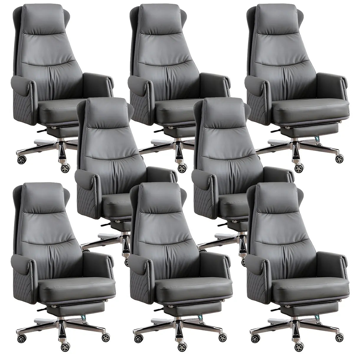 Modern Ergonomic Leather Office Chair with Wheels — 6 Piece Set / Khaki / Genuine Leather