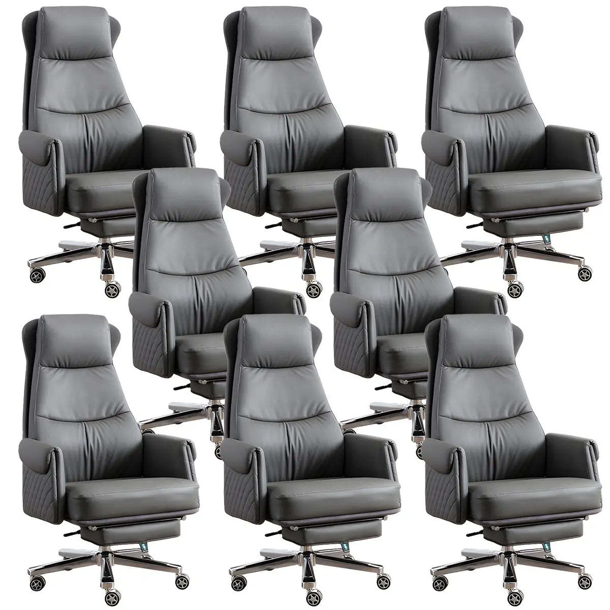 Modern Ergonomic Leather Office Chair with Wheels — 6 Piece Set / Khaki / Genuine Leather