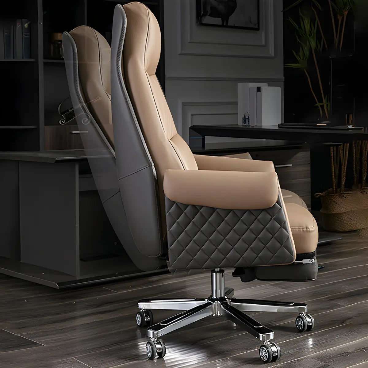 Modern Ergonomic Leather Office Chair with Wheels — 1 Piece / Grey / Faux Leather