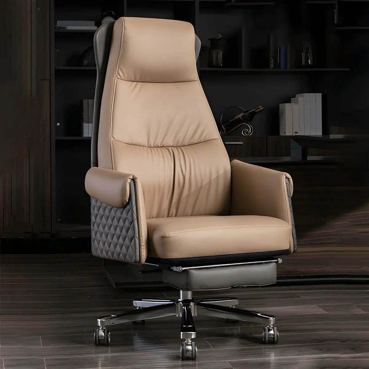 Modern Ergonomic Leather Office Chair with Wheels — 1 Piece / Grey / Genuine Leather