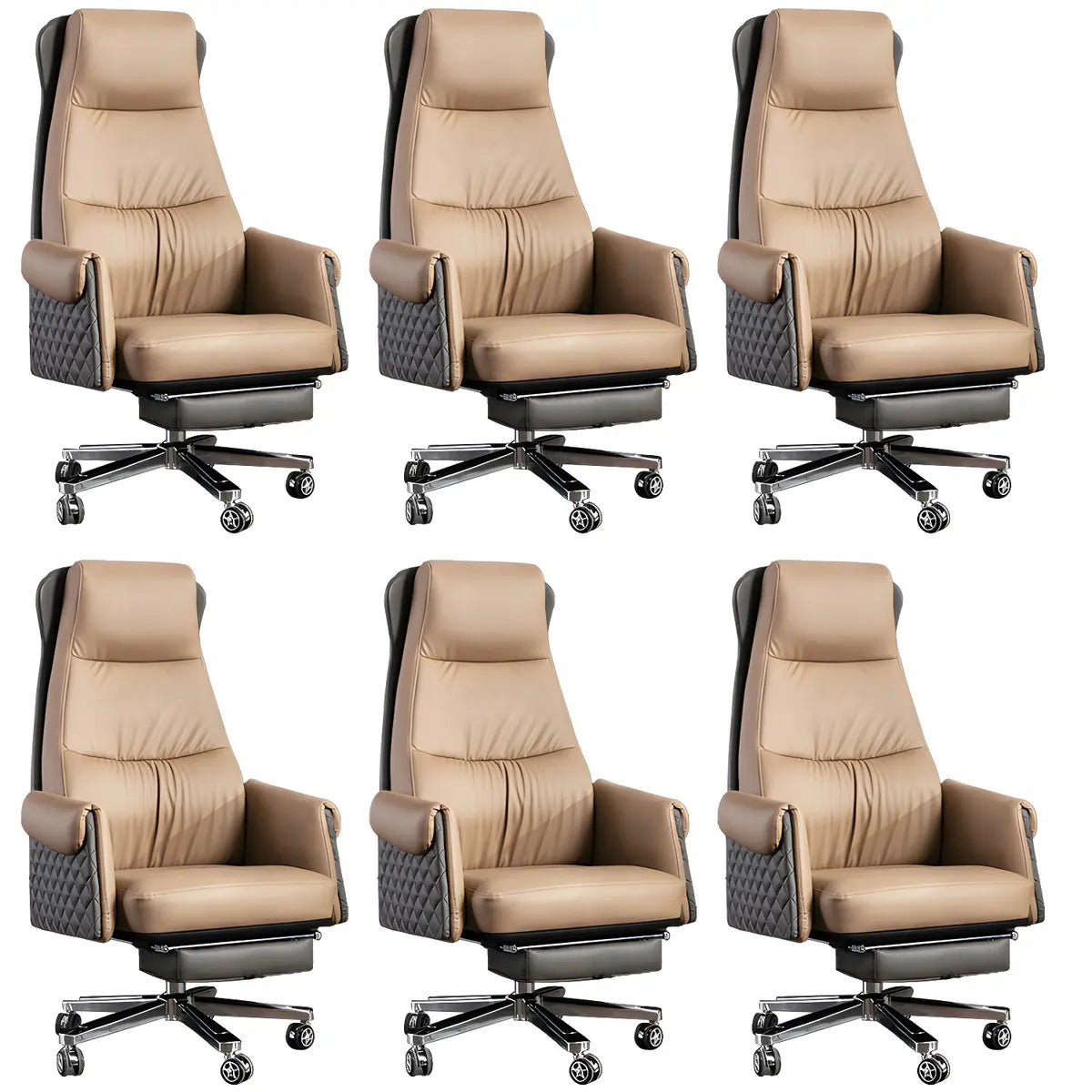Modern Ergonomic Leather Office Chair with Wheels — 2 Piece Set / Black / Faux Leather