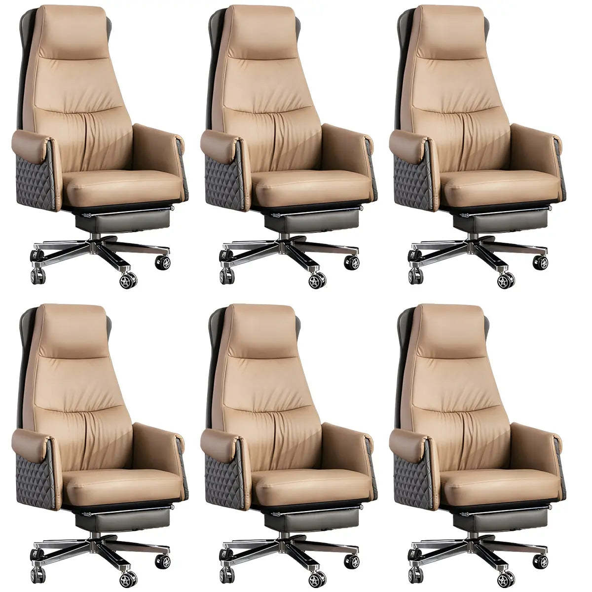 Modern Ergonomic Leather Office Chair with Wheels — 2 Piece Set / Black / Faux Leather