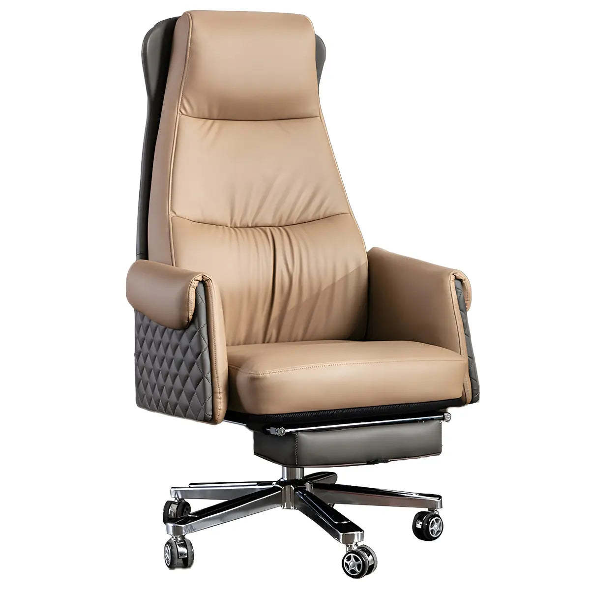 Modern Ergonomic Leather Office Chair with Wheels — 2 Piece Set / Black / Genuine Leather