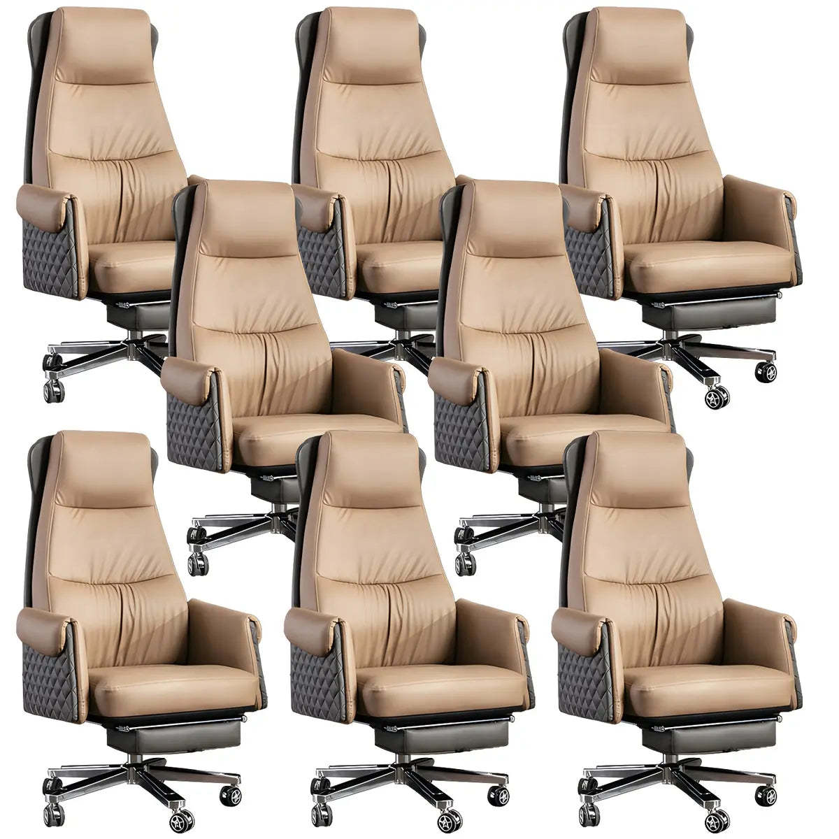 Modern Ergonomic Leather Office Chair with Wheels — 2 Piece Set / Grey / Faux Leather