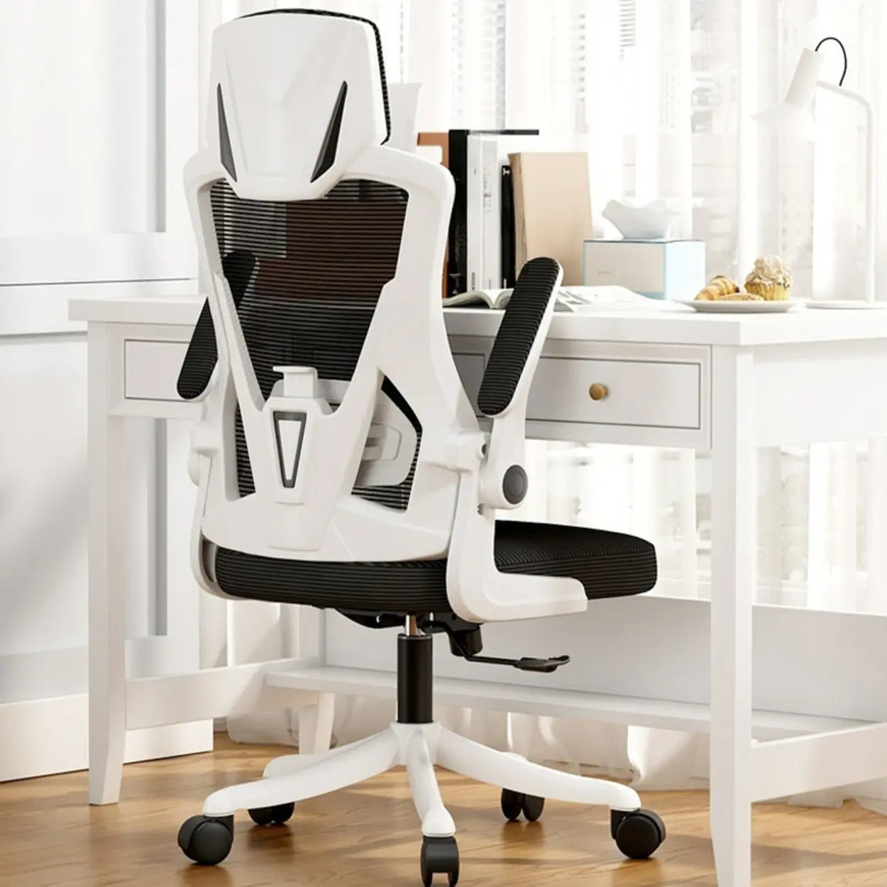 Modern Ergonomic Mesh Office Chair with Adjustable Arms — Latex / Black / Tilt Available