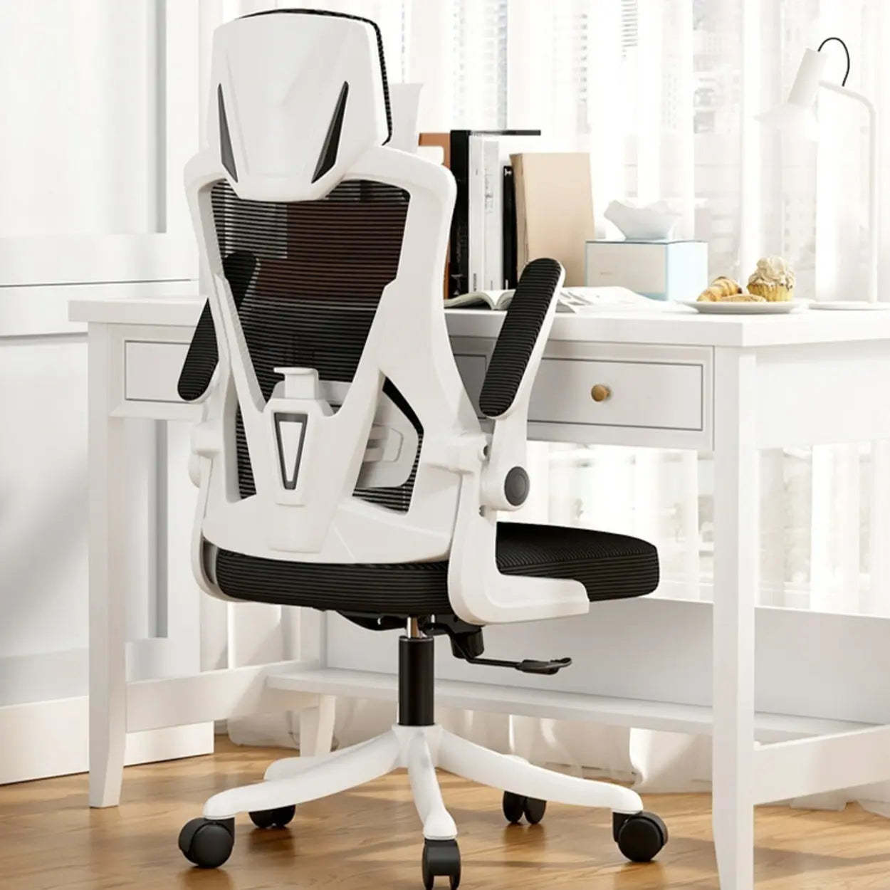 Modern Ergonomic Mesh Office Chair with Adjustable Arms — Latex / Black / Tilt Available