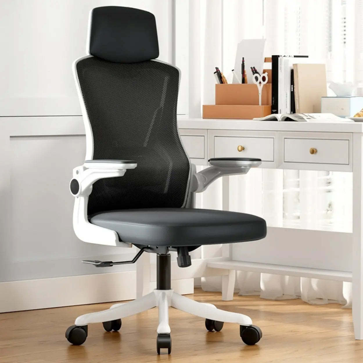Modern Ergonomic Mesh Office Chair with Adjustable Arms — Latex / White / Tilt Available