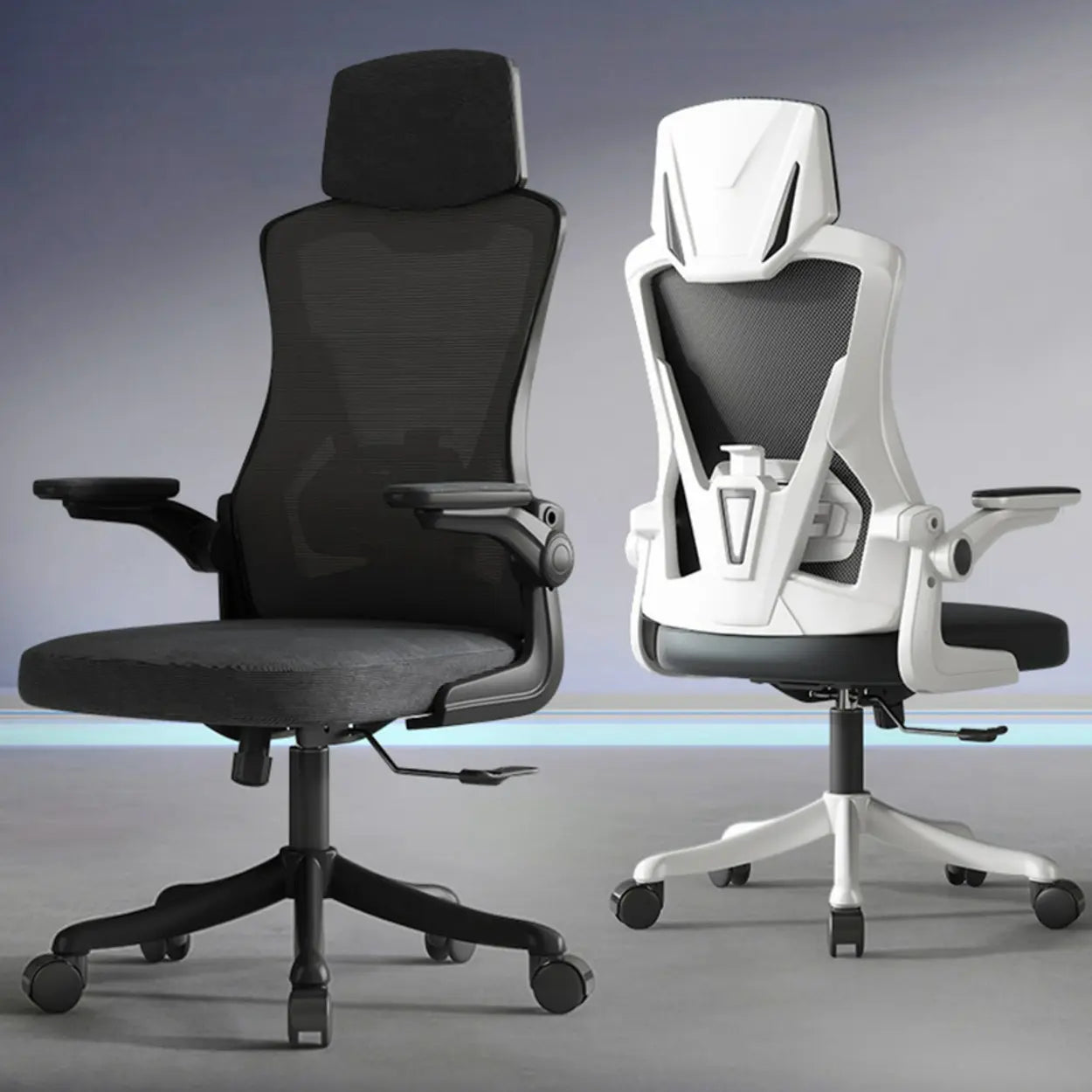 Modern Ergonomic Mesh Office Chair with Adjustable Arms — Sponge / White / Tilt Available