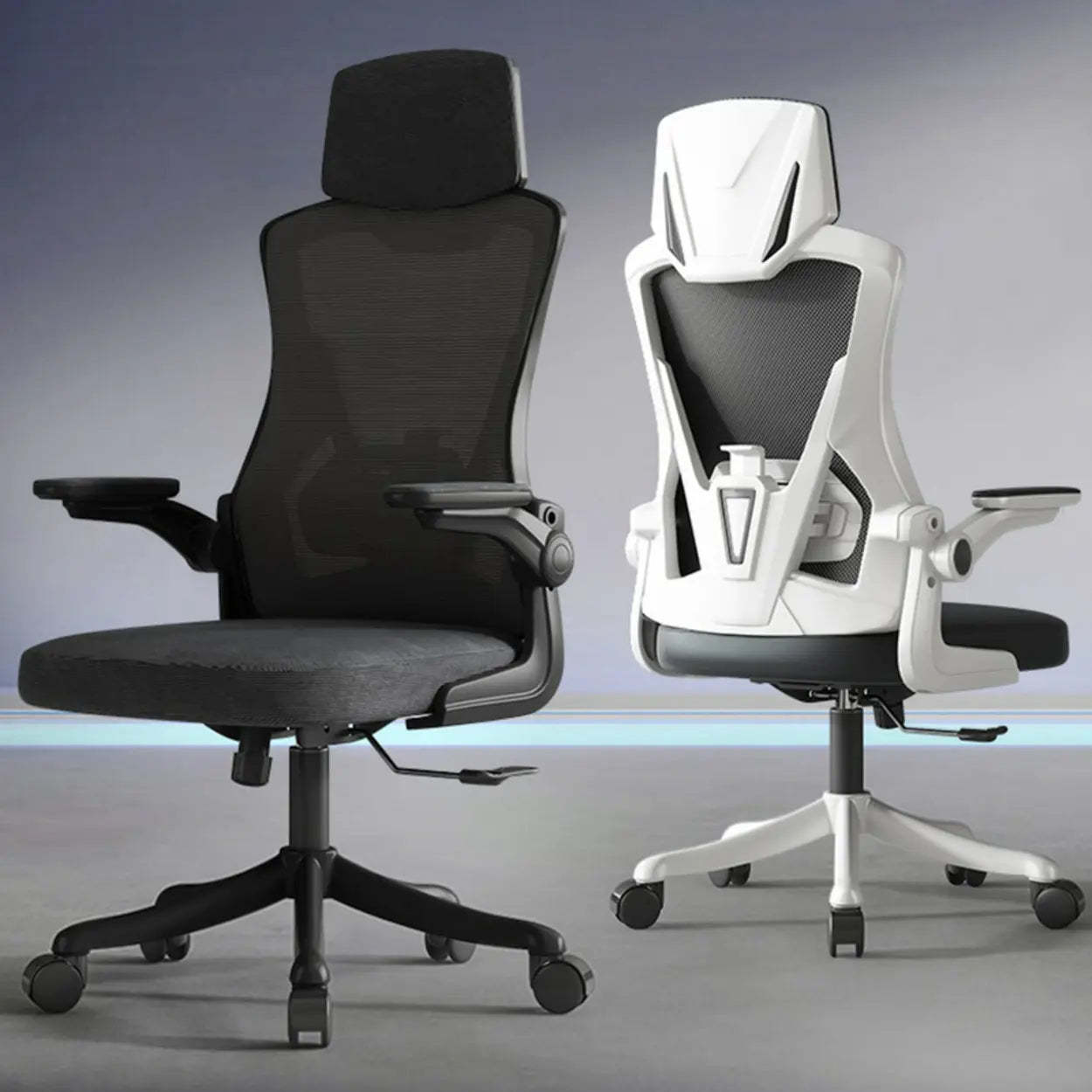 Modern Ergonomic Mesh Office Chair with Adjustable Arms — Sponge / White / Tilt Available