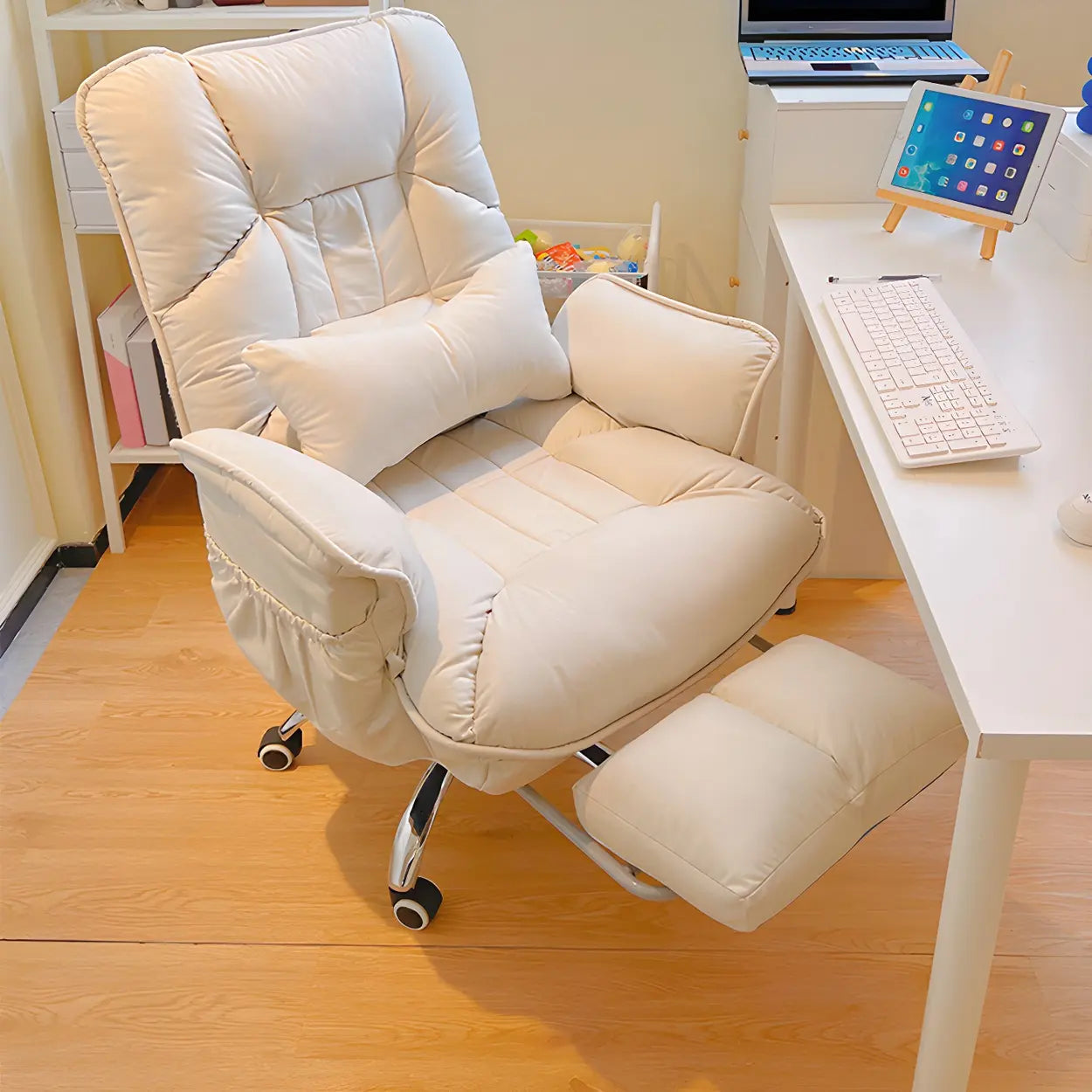 Modern Ergonomic Ivory Recliner Office Chair