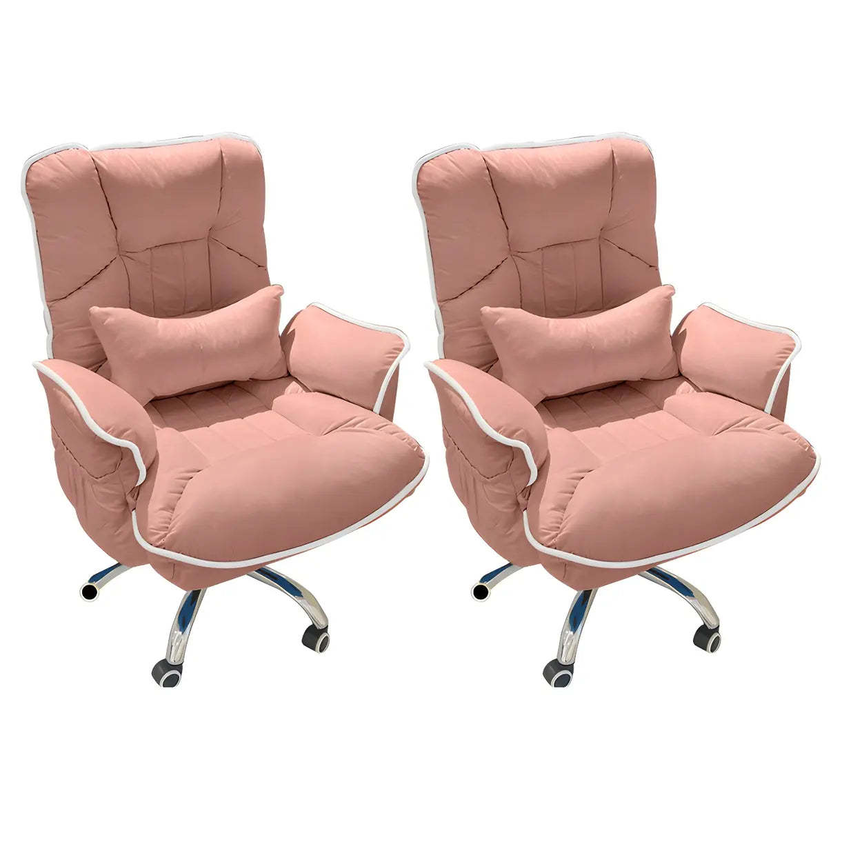 Modern Ergonomic Ivory Recliner Office Chair — Pink / 2 Piece Set / Without Footrest