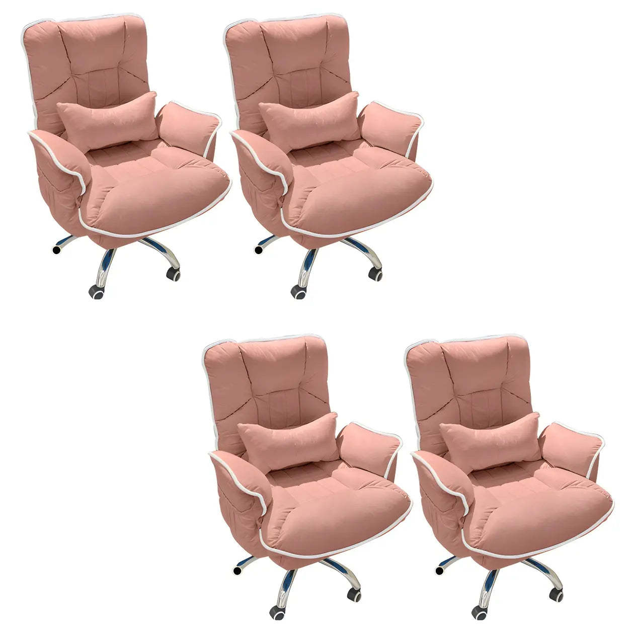 Modern Ergonomic Ivory Recliner Office Chair — Pink / 4 Piece Set / With Footrest
