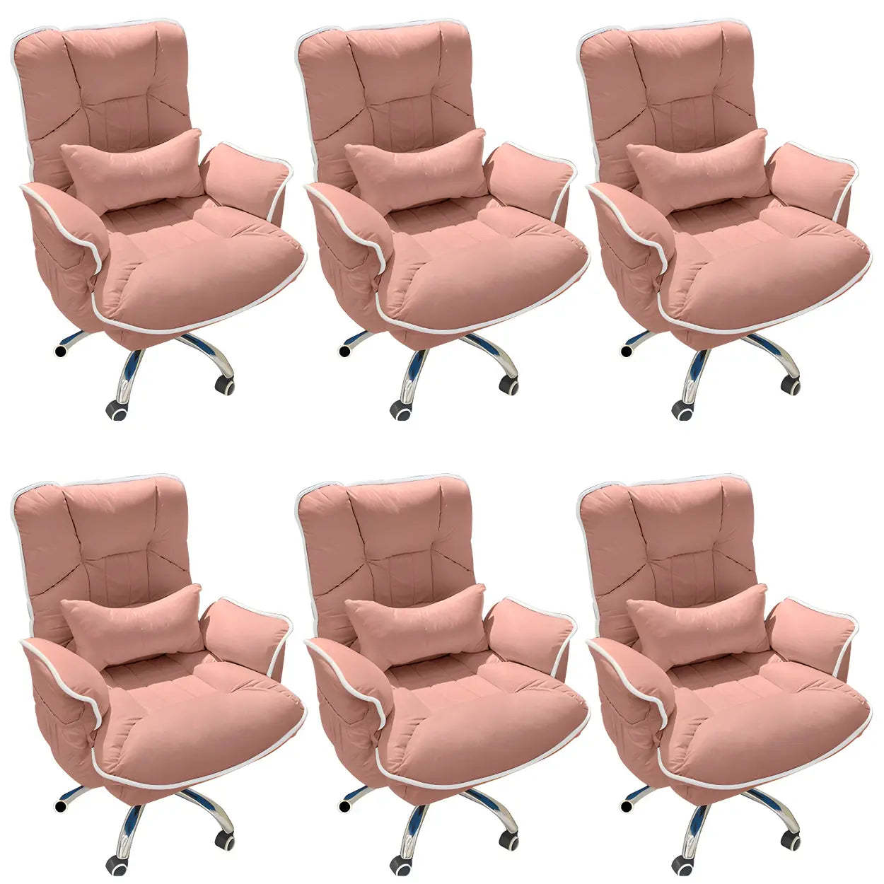 Modern Ergonomic Ivory Recliner Office Chair — Pink / 6 Piece Set / With Footrest