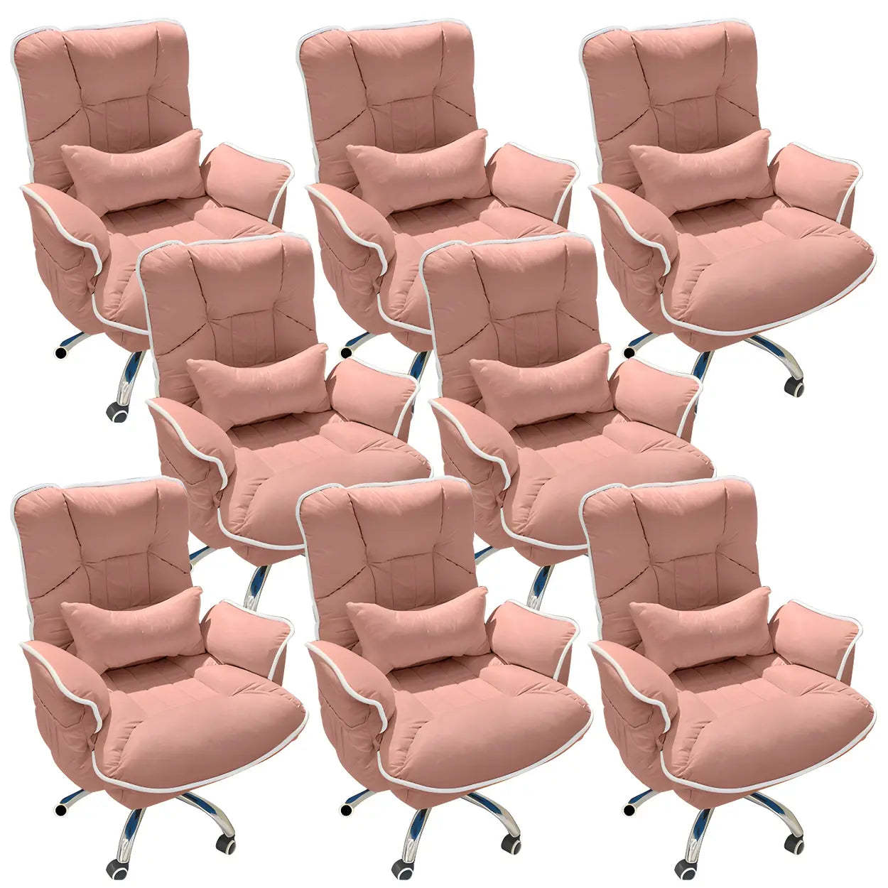 Modern Ergonomic Ivory Recliner Office Chair — Pink / 8 Piece Set / With Footrest