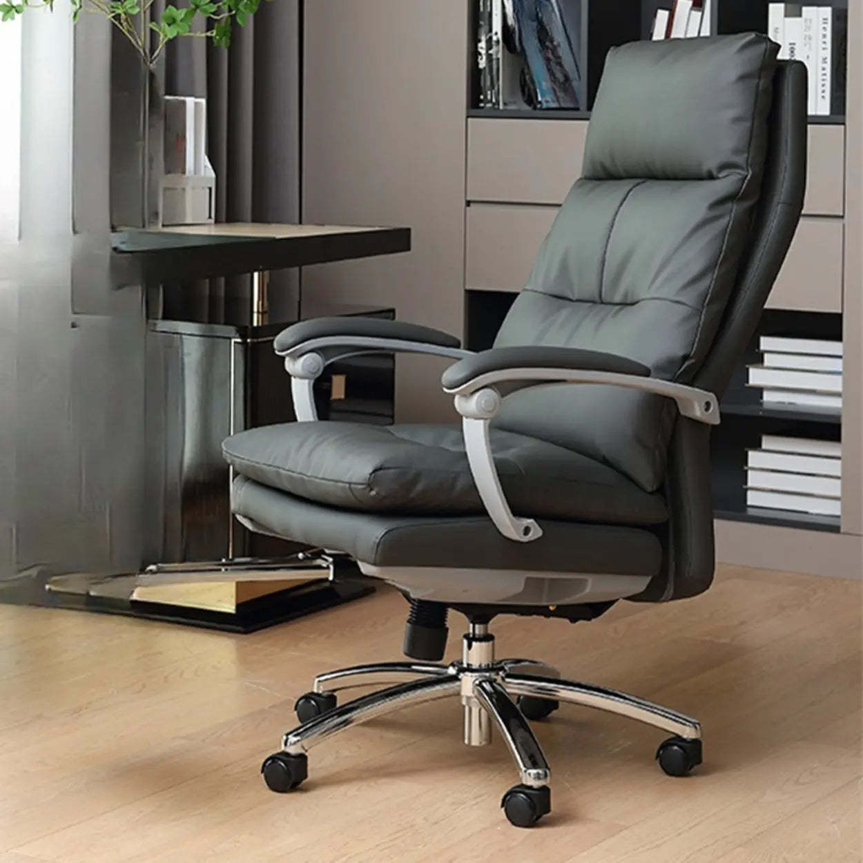 Modern Executive Leather Boss Office Chair — Grey / Microfiber Leather