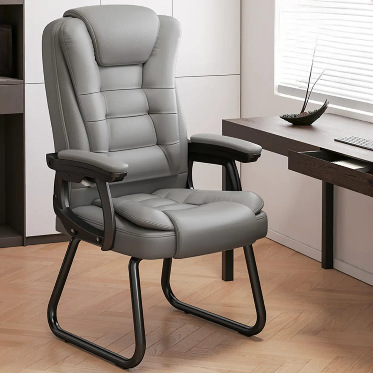 Modern Executive Leather Recliner Office Chair with Footrest — Footrest / Brown