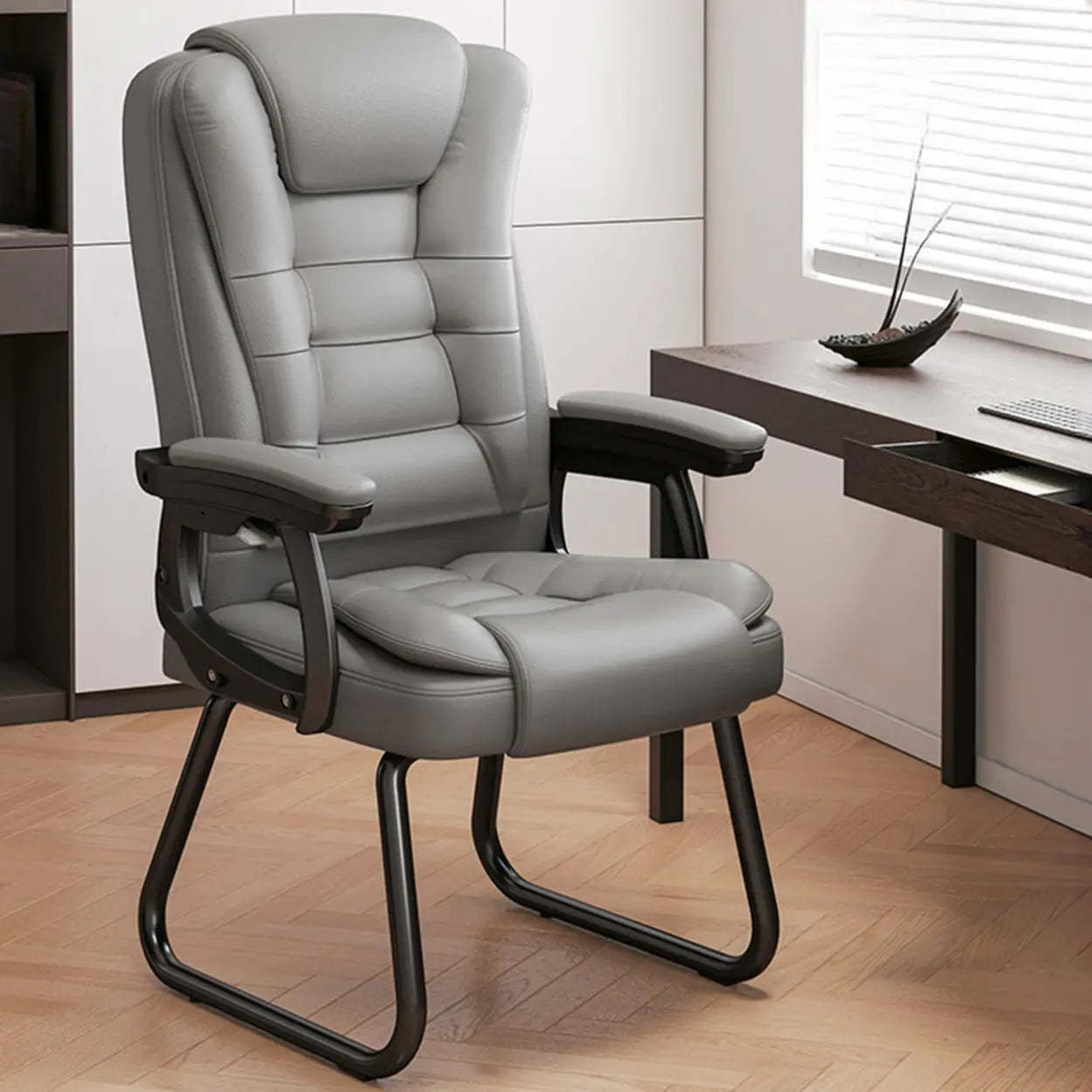 Modern Executive Leather Recliner Office Chair with Footrest — Footrest / Brown