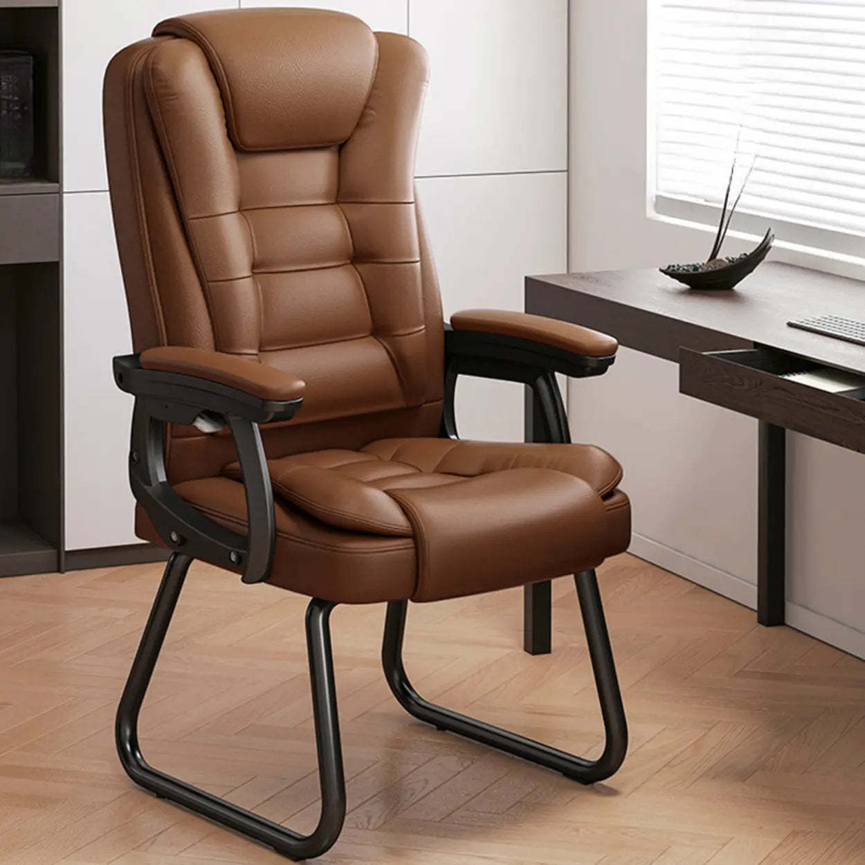 Modern Executive Leather Recliner Office Chair with Footrest — Without Casters / Gray