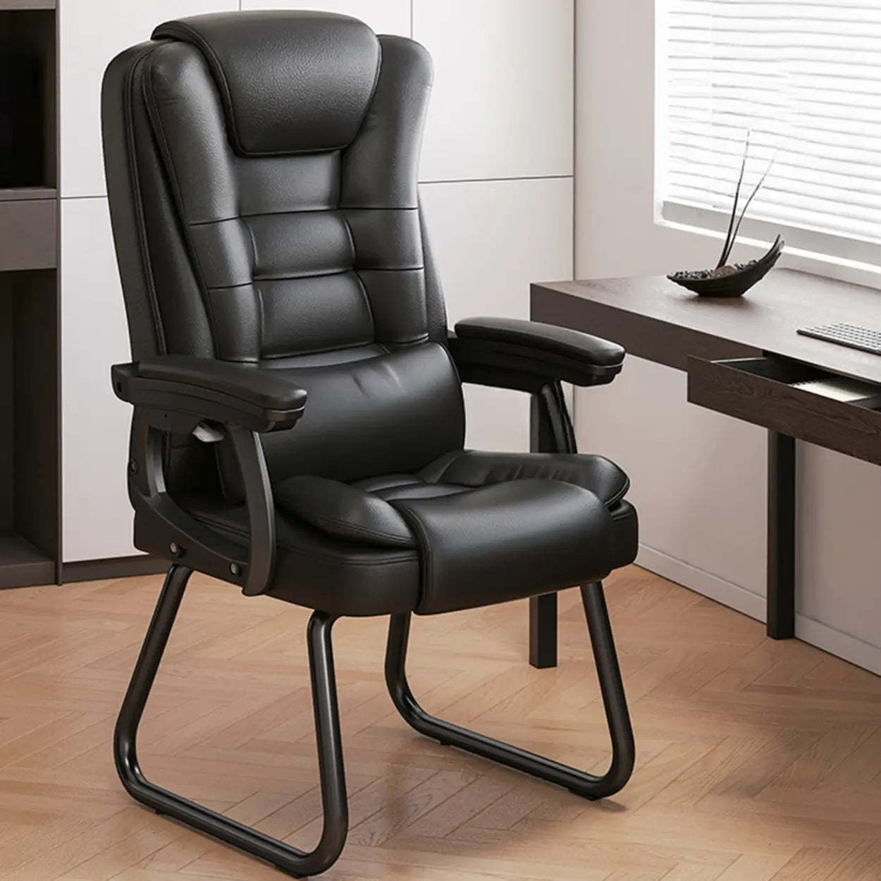 Modern Executive Leather Recliner Office Chair with Footrest — Pillow Included / Black