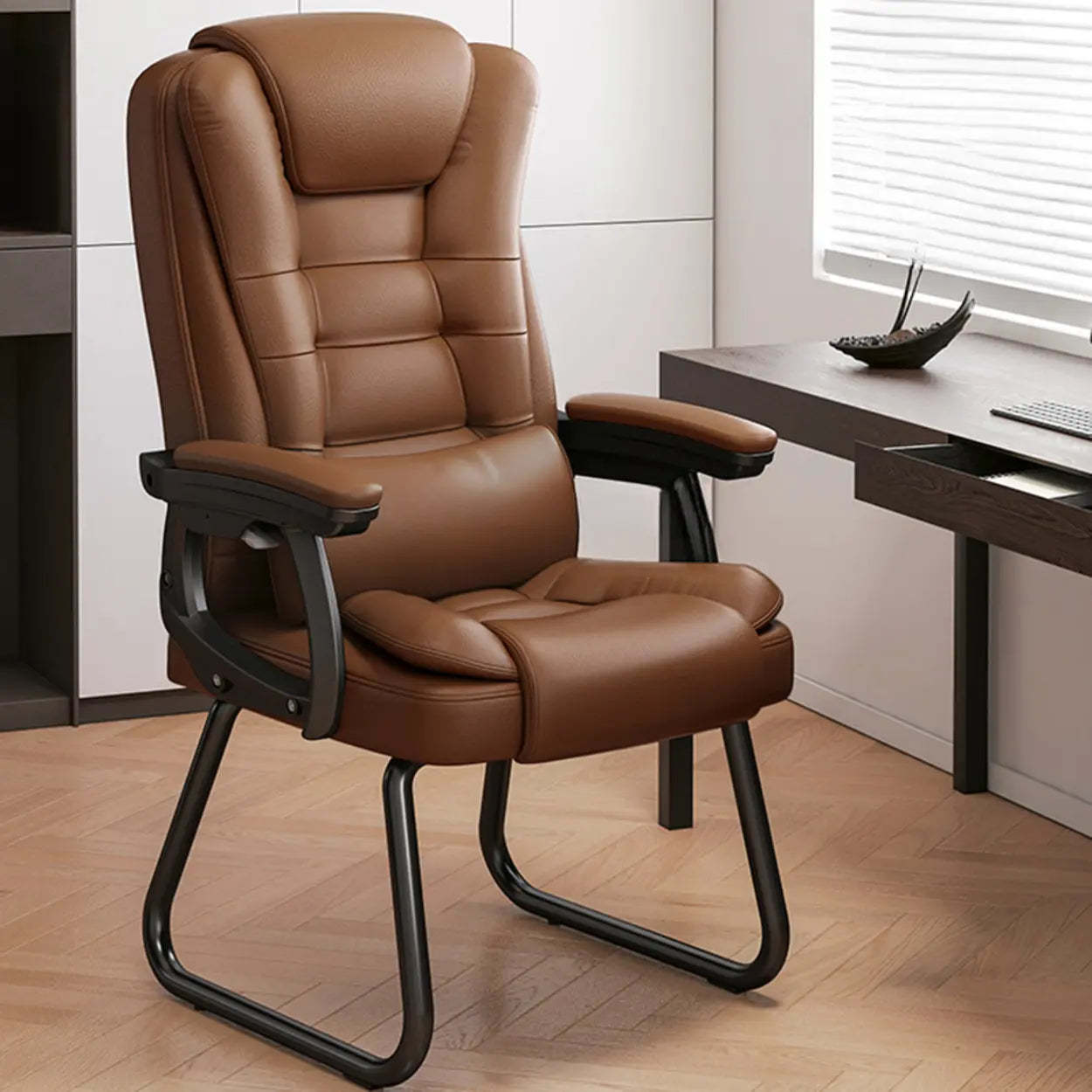 Modern Executive Leather Recliner Office Chair with Footrest — Pillow Included / Brown