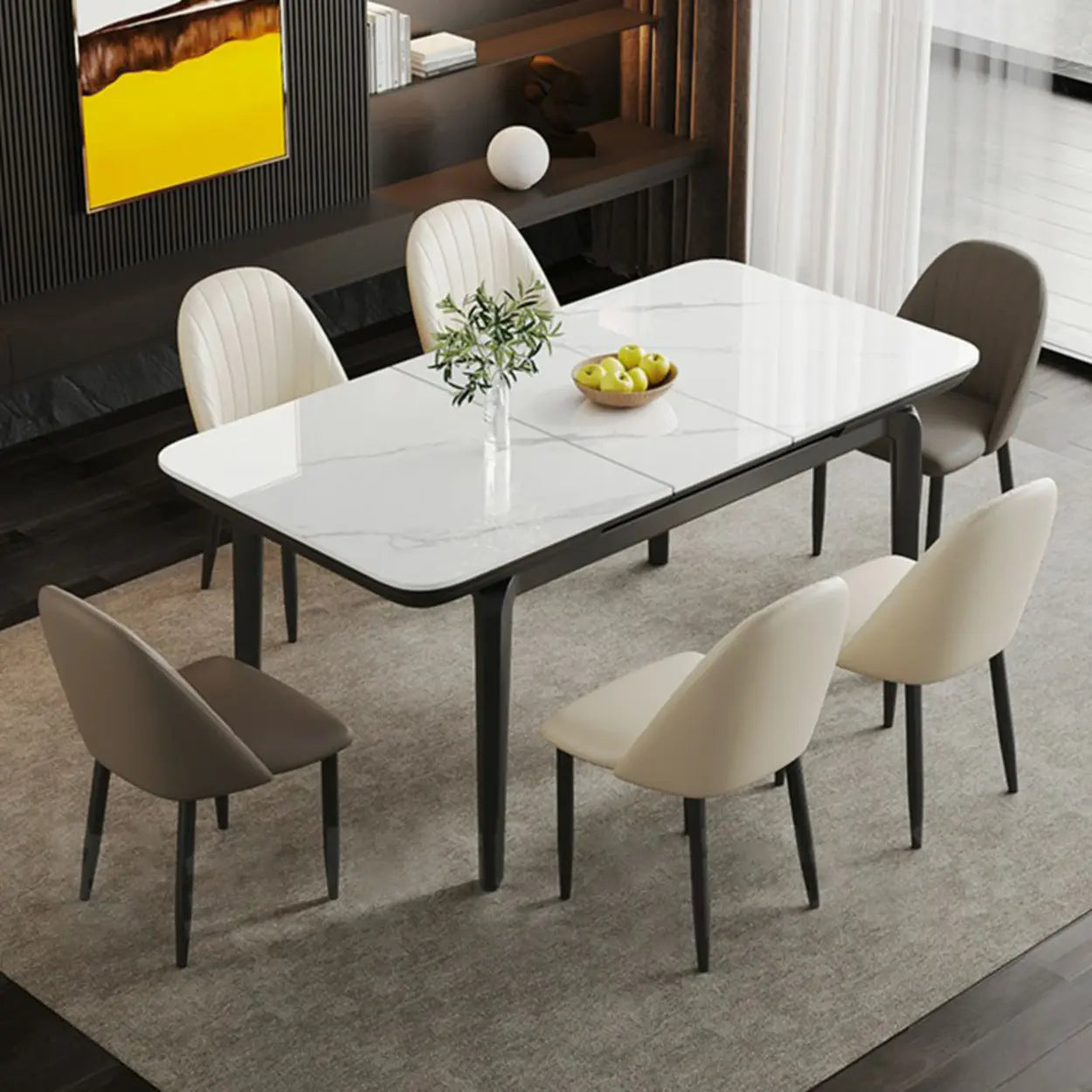 Extendable Stone Rectangular Dining Table — Table Only